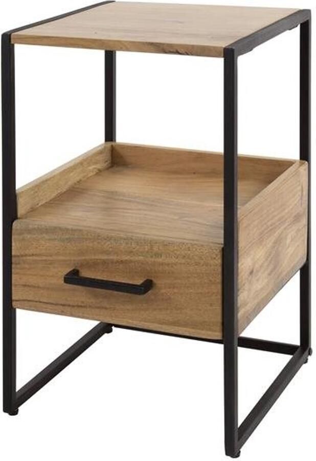 Industrieel In Huis Luxe nachtkastje met Lade Nachtkastje Metaal Industrieel Hout Nachtkastjes met Lades Bijzettafeltjes Woonkamer Klein Bijzettafels Bank Vierkant Hout & Zwart Landelijk (35 cm x 35 cm x 55 cm) Per stuk