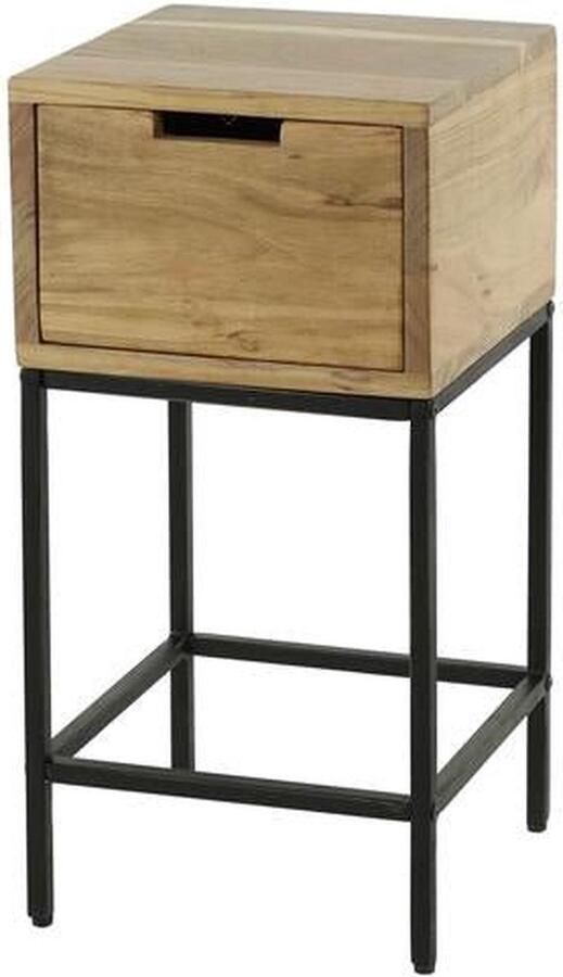 Industrieel In Huis Luxe nachtkastje met Lade Nachtkastje Metaal Industrieel Hout Nachtkastjes met Lades Bijzettafeltjes Woonkamer Klein Bijzettafels Bank Vierkant Hout & Zwart Landelijk (30 cm x 30 cm x 60 cm) Per stuk
