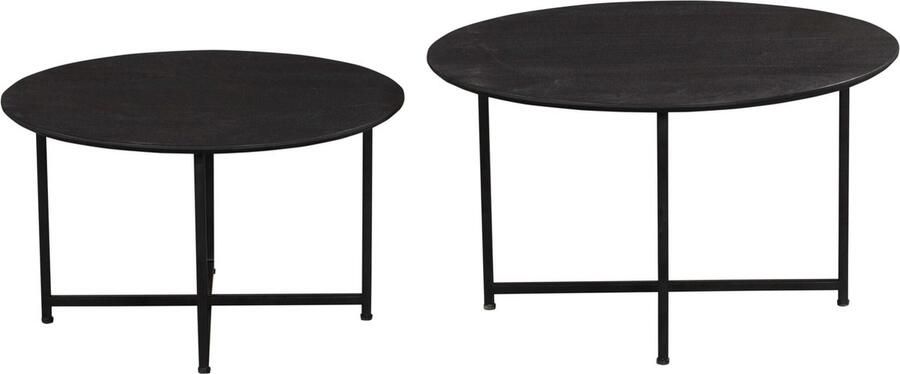 Industrieel In Huis Luxe Salontafelset Rond set van 2 Mangohout Zwart Bijzettafels Set van 2 Salontafel Zwart Rond Bijzettafeltjes Woonkamer Salon Tafel Mangohout Rond Salontafel industrieel Landelijk Tafeltje Set 2 stuks Zwart 70cm