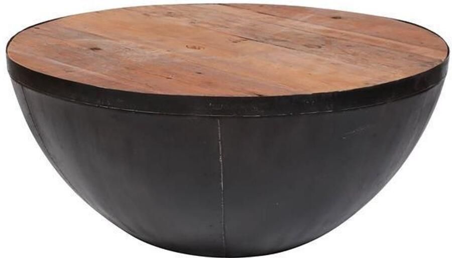 Industrieel In Huis Ronde Salonstafel (90cm Ø) Houten en Metalen Salontafel met Rond Tafelblad (90x90x40) Industriele Salonstafel Zwart en Bruin met Hardhouten Tafelblad Industrieel Kleine Tafel voor Woonkamer