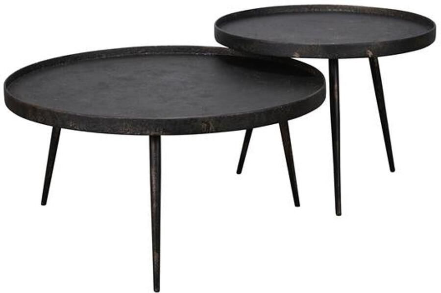 Industrieel In Huis Salontafel Opstaande Rand (Set van 2) 76 cm x 76 cm x 40 cm Salontafel Rond Industrieel Salontafel Woonkamer Tafel Salontafels Industrieel Salontafel Landelijk Salontafel Hout Metaal Bijzettafel Rond Coffee Table Koffietafel