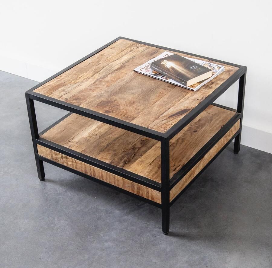Industrieel In Huis Salontafel Rechthoek Mangohout 60 cm Salontafel Rond Industrieel Salontafel Woonkamer Tafel Salontafels Salontafel Landelijk Hout Metaal Bijzettafel Rechthoekig Coffee Table Koffietafel 60 cm x 60 cm x 45 cm