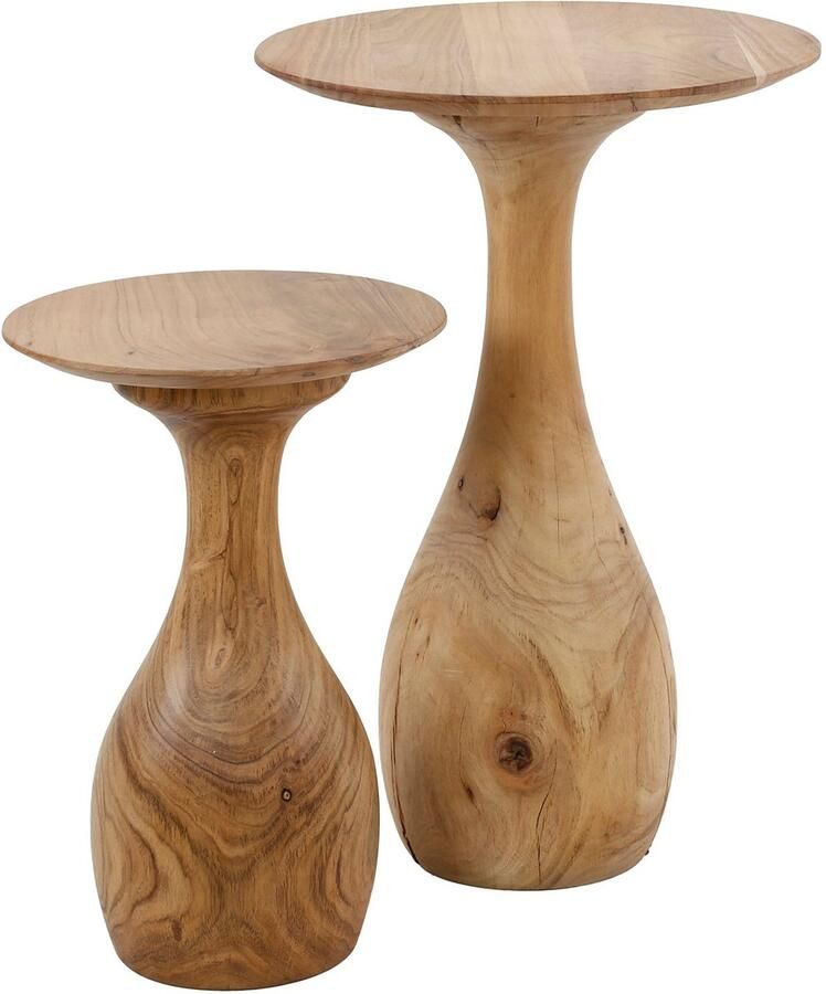 Industrieel In Huis Salontafel Rond Acaciahout (Set van 2) 40 cm x 60 cm x 40 cm Tafeltje Rond Klein Bijzettafel Rond Hout Koffietafel Decoratie Tafel Decoratie Salontafel Salon Tafel Industrieel Ronde Poot