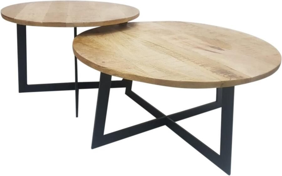 Industrieel In Huis Salontafel Rond Set van 2 Bijzettafeltjes Woonkamer Staal- Bijzettafels Rond Mangohout Antieke Ronde Tafelset Salontafel Industrieel Mangohout Decoratie Salontafel Salon Tafel Industrieel & Landelijk Grote Tafel & Kleine Tafel