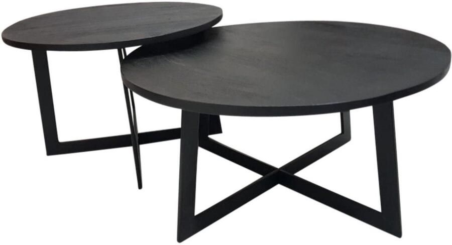 Industrieel In Huis Salontafel Rond Set van 2 Woonkamer(70 x 70 x 40 cm)- Bijzettafels Rond Mangohout Staal Antieke Ronde Tafelset Salontafel Industrieel Mangohout Decoratie Salontafel Salon Tafel Industrieel & Landelijk Grote Tafel & Kleine Tafel