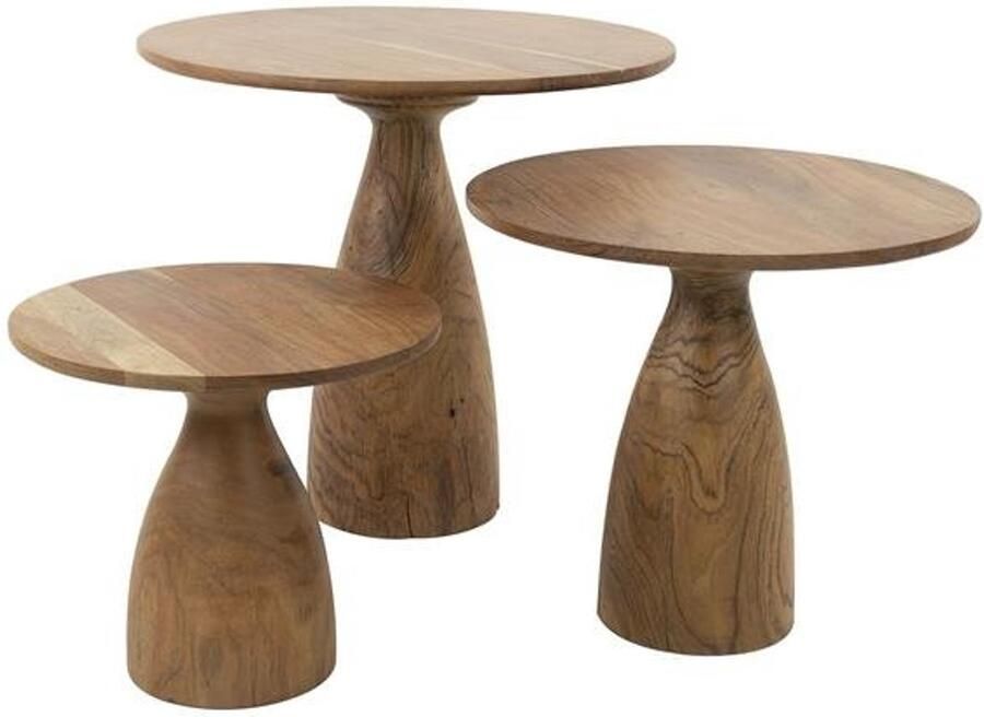 Industrieel In Huis Salontafel Rond Set van 3 Bijzettafeltjes Woonkamer (60 x 60 x 55 cm ) Bijzettafels Rond Staal Antieke Ronde Tafelset Salontafel Industrieel Hout Salon Tafel Industrieel & Landelijk Grote Tafel & Kleine Tafel