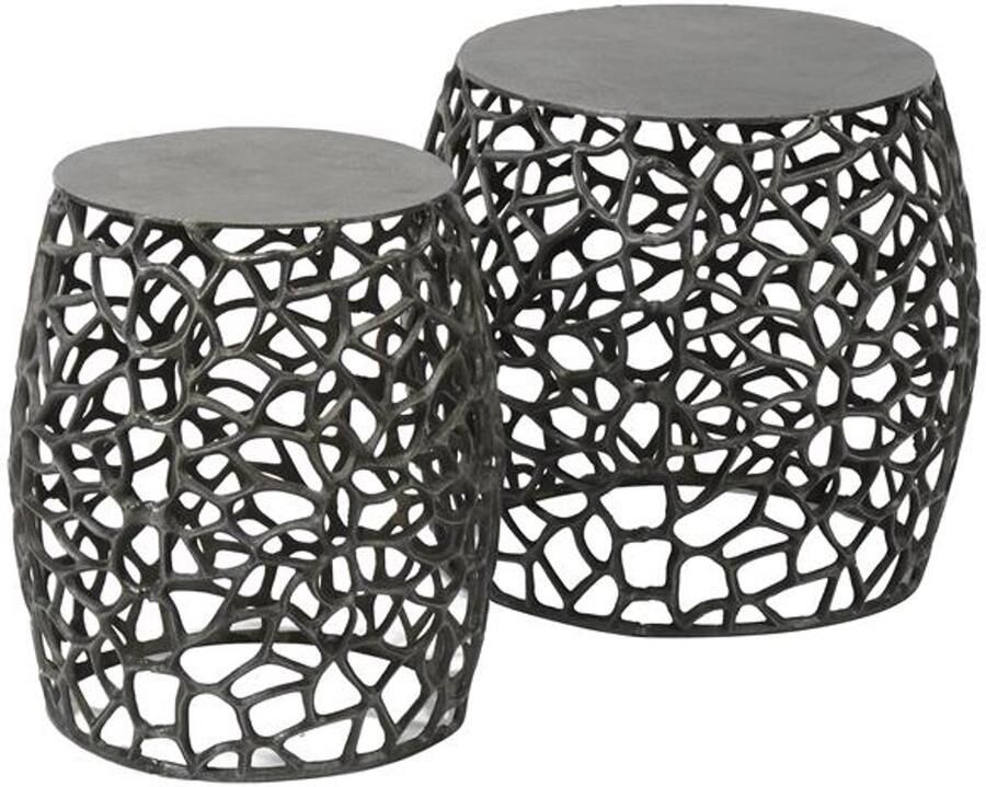 Industrieel In Huis Salontafel Rond Zwart Modern Set van 2 stuks (45 cm x 45 cm x 42 cm) Tafeltje Rond Klein Bijzettafel Rond Hout Koffietafel Decoratie Tafel Decoratie Salontafel Salon Tafel Industrieel Ronde Poot