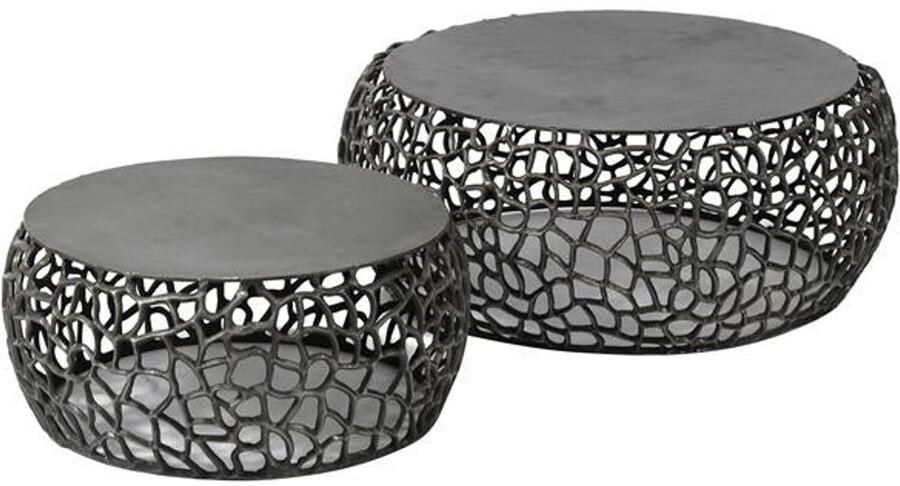 Industrieel In Huis Salontafel Rond Zwart Modern Set van 2 stuks (75 cm x 75 cm x 30 cm) Tafeltje Rond Klein Bijzettafel Rond Hout Koffietafel Decoratie Tafel Decoratie Salontafel Salon Tafel Industrieel Ronde Poot