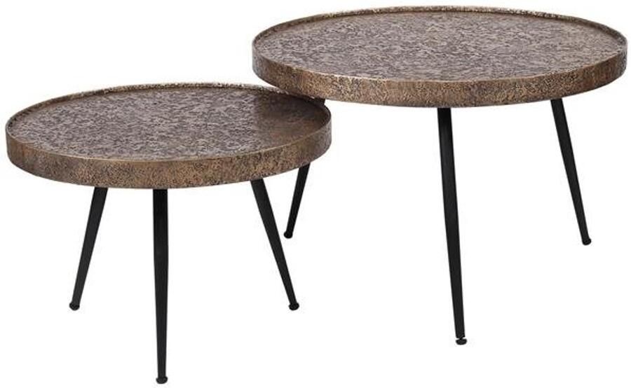 Industrieel In Huis Salontafel (Set van 2) Rond Metallic Goud (Ø 74 cm) Salontafel Brons Zwart Salontafels Landelijk Bijzettafels Bijzettafeltjes Woonkamer Bijzettafel Industrieel Antieke finish Zwart Bijzettafel Rond (Grootste tafel: 74cm)