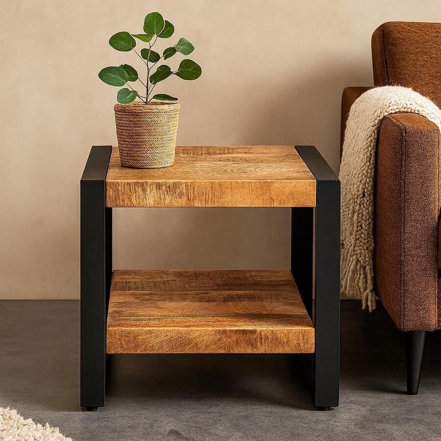 Industrieel In Huis Salontafel Vierkant Industrieel (50 cm x 50 cm x 45 cm) Salontafel Mangohout Zwart Salontafels Landelijk Bijzettafels Bijzettafeltjes Woonkamer Bijzettafel Mangothout Industrieel Zwart Hout Bijzettafel Vierkant (50cm x 50cm x 45cm)