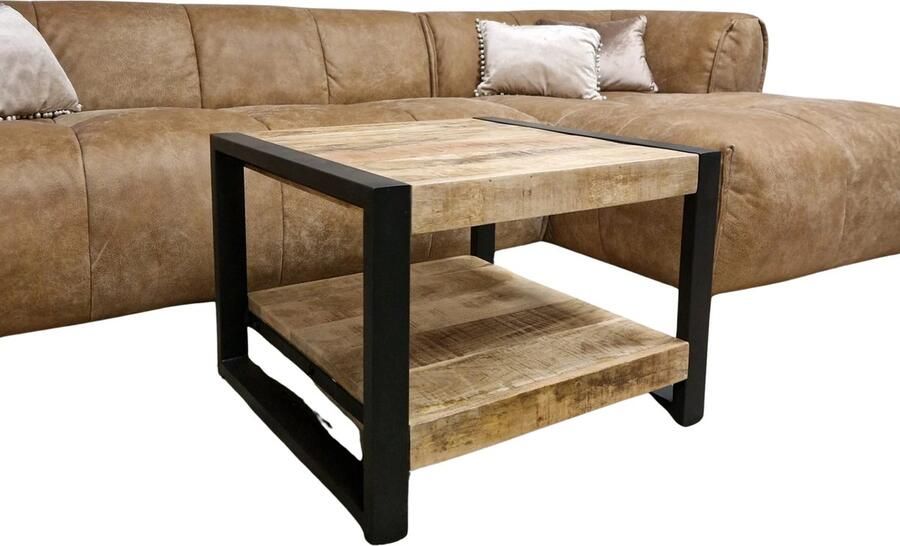Industrieel In Huis Salontafel Vierkant Industrieel (60 cm x 60 cm x 45 cm) Salontafel Mangohout Bruin Salontafels Landelijk Bijzettafels Bijzettafeltjes Woonkamer Bijzettafel Mangothout Industrieel Hout Bijzettafel Vierkant (60cm x 60cm x 45cm)