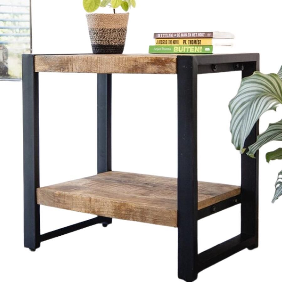 Industrieel In Huis Salontafel Vierkant (Rechthoek) Industrieel (60 cm x 40 cm x 60 cm) Salontafel Mangohout Zwart Salontafels Landelijk Bijzettafels Bijzettafeltjes Woonkamer Bijzettafel Mangothout Industrieel Zwart Hout Bijzettafel