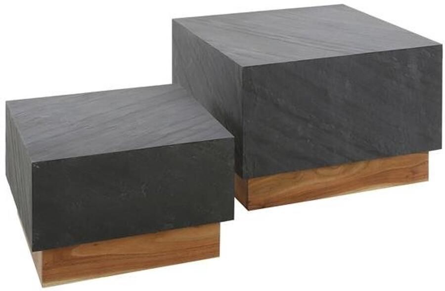 Industrieel In Huis Salontafel Zwart Set van 2 (58 x 58 x 40 cm) Salontafel Industrieel Zwart Bijzettafel Bank Zwart Sidetable Industrieel Zwart Bijzettafeltjes Woonkamer- Salontafel Landelijk Salon Tafel Eetafel Zwart