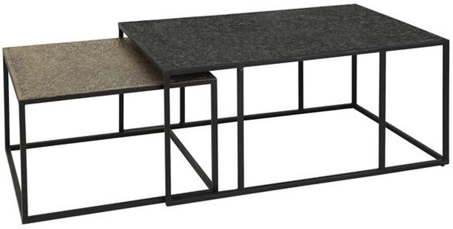 Industrieel In Huis Salontafelset Rechthoek set van 2 Metaal & Zwart Bijzettafels Set van 2 Salontafel Zwart Vierkant Bijzettafeltjes Woonkamer Salon Tafel Salontafel industrieel Landelijk Tafeltje Set 2 stuks