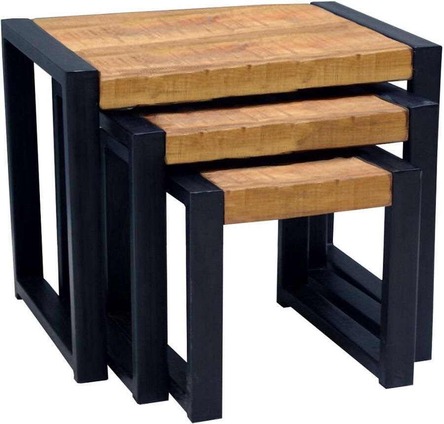 Industrieel In Huis Salontafelset Rechthoek set van 3 Mangohout Zwart Bijzettafels Set van 3 Salontafel Zwart Vierkant Bijzettafeltjes Woonkamer Salon Tafel Mangohout Salontafel industrieel Landelijk Tafeltje Set 3 stuks Zwart