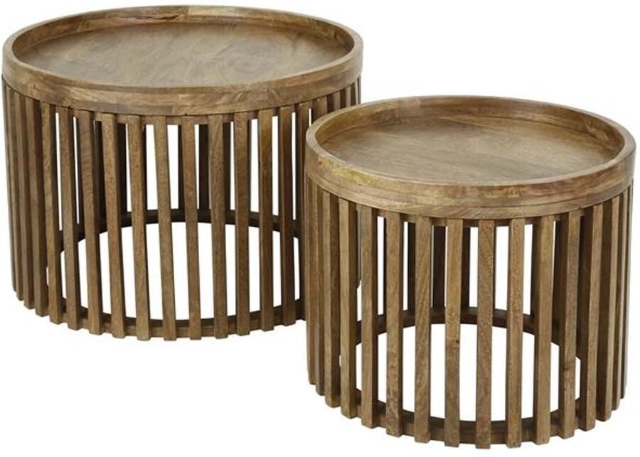 Industrieel In Huis Salontafelset Rond (Set van 2 Ø60cm Ø50cm) Bijzettafels Set van 2 Salontafel Rond Hout Bijzettafeltjes Woonkamer Salon Tafel Mangohout Rond Salontafel industrieel Landelijk Tafeltje Set 2 stuks Hout kleurig 80cm
