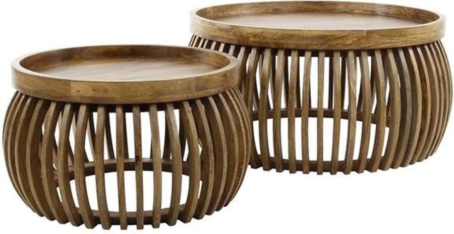 Industrieel In Huis Salontafelset Rond (Set van 2) Bijzettafels Set van 2 Salontafel Rond Hout Bijzettafeltjes Woonkamer Salon Tafel Mangohout Rond Salontafel industrieel Landelijk Tafeltje Set 2 stuks Hout kleurig 80cm