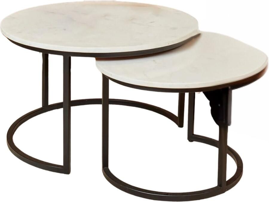 Industrieelinhuis.nl Salontafelset Rond set van 2 Mangohout Bijzettafels Set van 3 Salontafel Rond Bijzettafeltjes Woonkamer Salon Tafel Mangohout Rond Salontafel industrieel Landelijk Tafeltje Set 2 stuks Wit Marmer