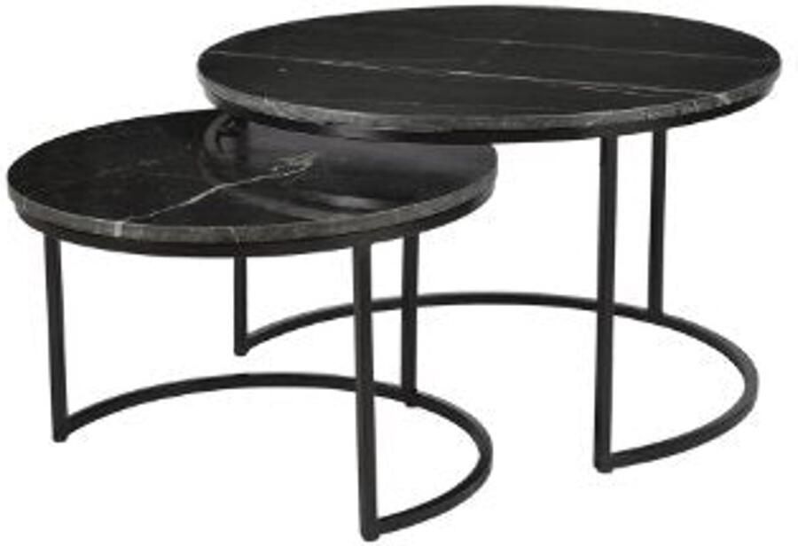Industrieel In Huis Salontafelset Rond set van 2 Mangohout Zwart Bijzettafels Salontafel Zwart Marmer Rond Bijzettafeltjes Woonkamer Salon Tafel Mangohout Rond Salontafel industrieel Landelijk Tafeltje Set 2 stuks Zwart (70 cm x 70 cm x 40 cm)