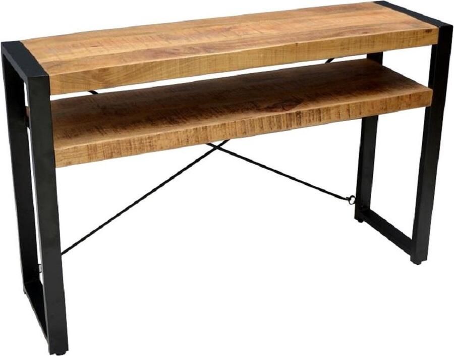 Industrieelinhuis.nl Sidetable Industrieel Mangohout Hout Wandtafel met Plank Consoletafel Gang tafel Haltafel Entree tafel Landelijk Hout Industriele Kast Dressoir Bijzettafel Smalle Sidetable (120 cm x 35 cm x 76 cm)