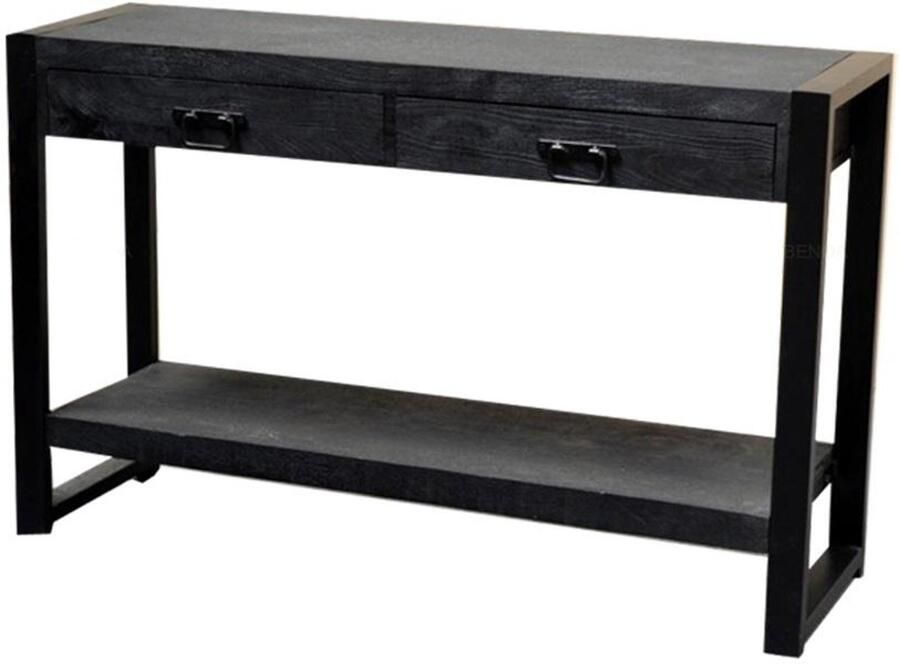 Industrieel In Huis Sidetable Industrieel Zwart met Lade (120 x 35 x 76 cm) Sidetable Mangohout Haltafel Hout met Lades Wandtafel Sidetable met Lades Side Table Bijzettafel Mangohout Bijzettafeltjes Woonkamer