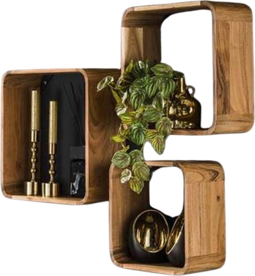 Industrieel In Huis Wandrek Rechthoek (Set van 3) Wandrek Industrieel Hout Wandplank zwevend Fotoplank Wandkast Wandrek Metaal Zwart Keuken Hal Woonkamer Wandrek Hangend Industrieel Wandrek Rond Acaciahout (40 cm x 15 cm x 40 cm)