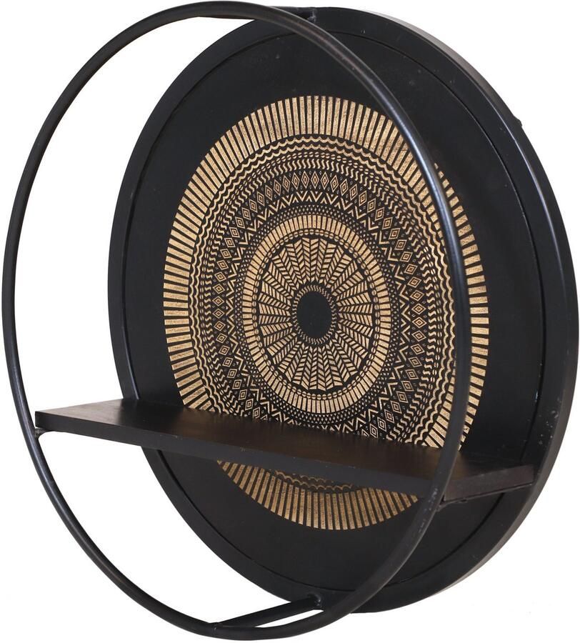 Industrieel In Huis Wandrek Rond Zwart Metaal Wandrek Industrieel Hout Wandplank zwevend Fotoplank Wandkast Keuken Hal Woonkamer Wandrek Hangend Ø 53 cm Industrieel Wandrek Rond Mangohout Staal