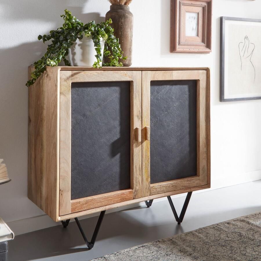 Industrieelinhuis.nl Dressoir 80x75x35cm massief houten stenen dressoirkast bruin dressoir met deuren