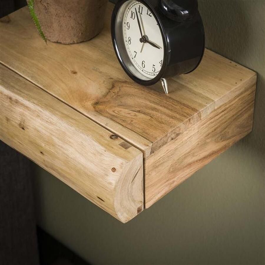 Industrieelinhuis.nl Zwevend Nachtkastje Industrieel (2 stuks) Nachtkastjes Industrieel Landelijk Hout Bijzettafel Slaapkamer Decoratie Modern Hangend Nachtkastje met lade Boomstam set van 2 - Foto 3