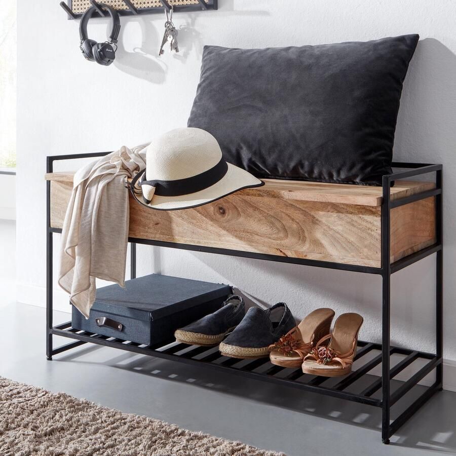 Industrieelinhuis.nl Opbergbank met opbergruimte 90 x 52 x 38 cm massief mangohout