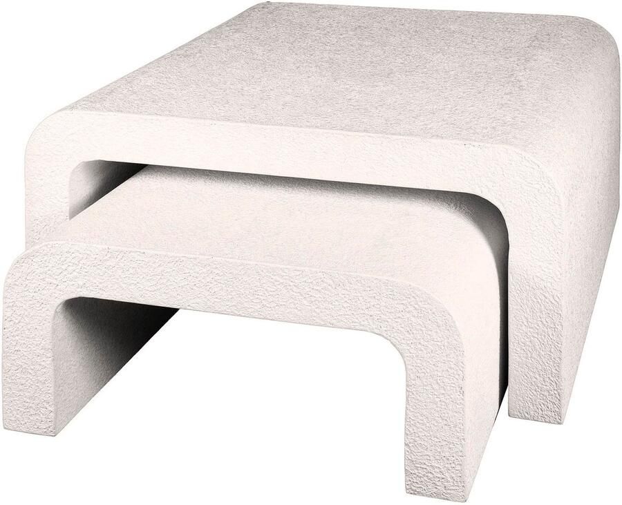 Industrieelinhuis.nl Salontafel Marmer Vierkant Set van 2 Marmerlook Blok Rechthoek Bijzettafel Salontafels Industrieel Bijzettafeltjes woonkamer Wit (90cm x 90cm x 45cm)