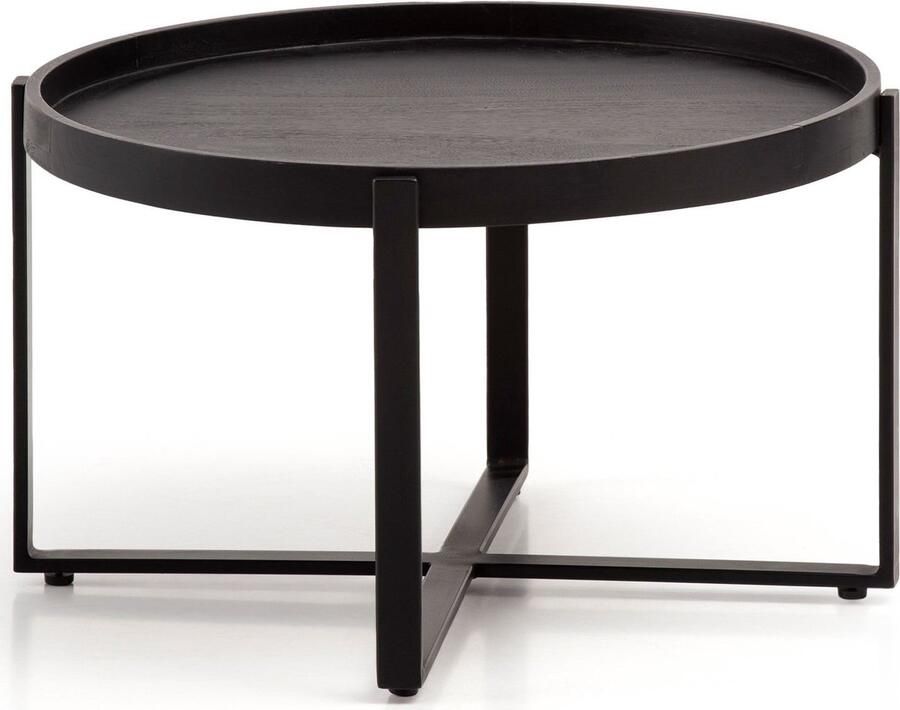 Industrieelinhuis.nl Salontafel 60x60x35 cm Mango Massief Hout Metaal Zwart Salontafel Rond Design woonkamertafel met opstaande rand IndustriÃle salontafel woonkamer modern