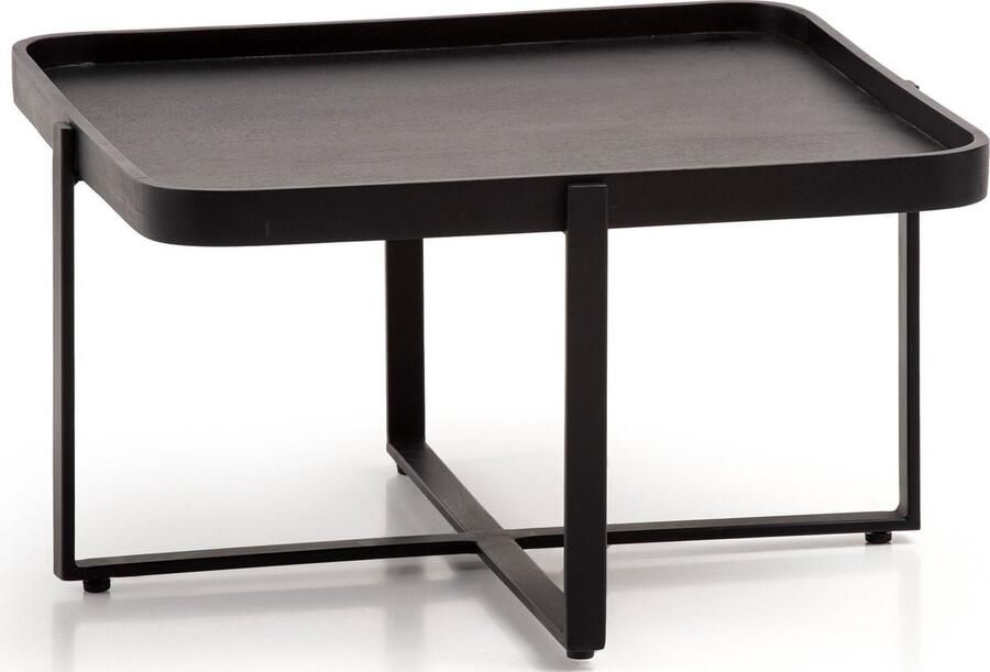Industrieelinhuis.nl Salontafel 65x65x35 cm Mango Massief Hout Metaal Zwart Sofa Tafel Vierkant Design woonkamertafel met opstaande rand IndustriÃle salontafel woonkamer met afgeronde hoeken