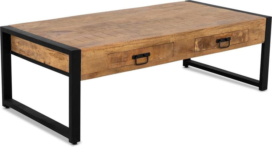 Industrieelinhuis.nl Salontafel met Opbergruimte (120x60x45 cm) Salontafel met lade 2x Landelijke salontafel met lade Rechthoekig & Hout Grote Salontafel Mangohout & Metaal 120 cm x 60 cm x 45 cm Bruin