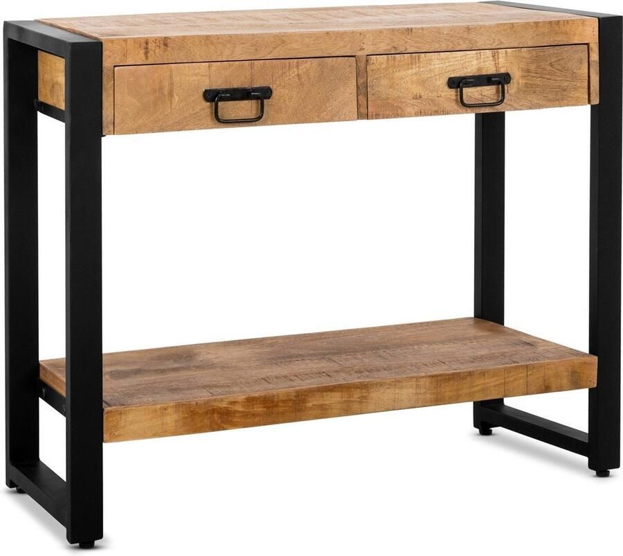 Industrieelinhuis.nl Sidetable Industrieel Mangohout en Staal 120 cm x 35 cm x 76 cm Side Table Industrieel Met Lades Sidetable met lade Hout Landelijk Hout Wandtafel Sidetable Haltafel Smalle tafel 120cm x 35cm x 76cm Makkelijke installatie - Foto 2