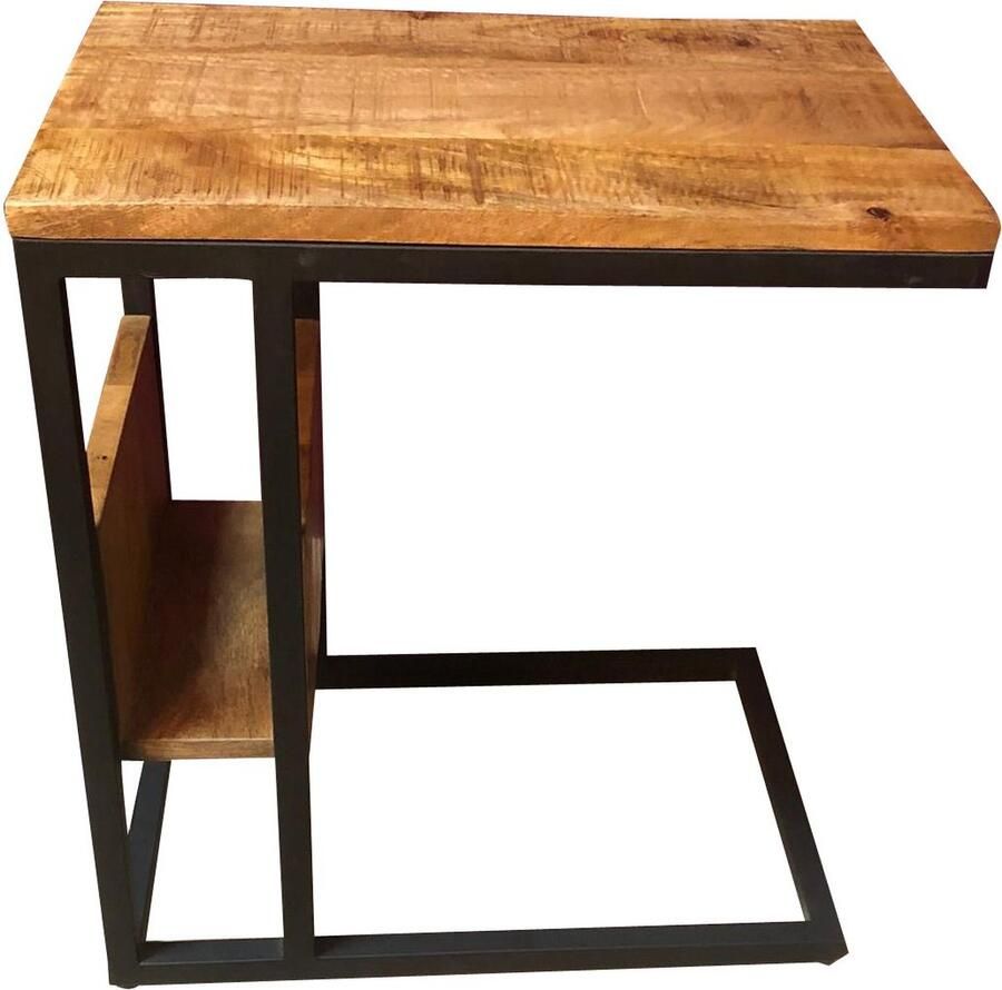 Industrieelinhuis.nl Luxe Bijzettafel voor over de bank Mangohout en Staal 48x32x53cm Banktafel Laptoptafel bijzettafel Laptop standaard Laptop Table Laptop Tafel Schoottafel Bedtafel Bank laptoptafel Banktafeltje Bijzettafeltje (53 cm hoogte)