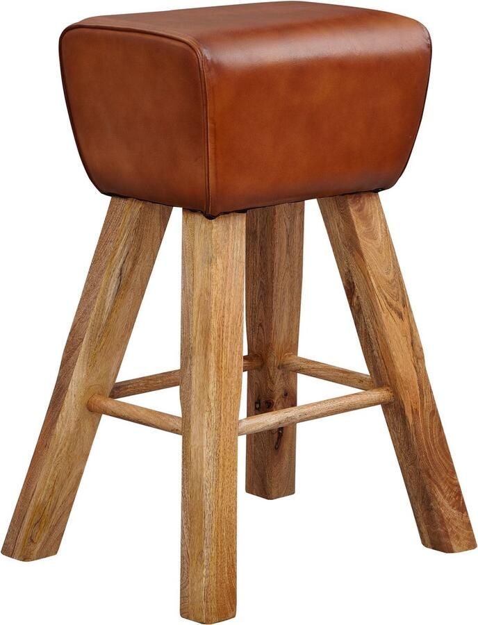 Industrieelinhuis.nl Turnbok barkruk 75 cm massief houten barkruk lederen kruk - Foto 2