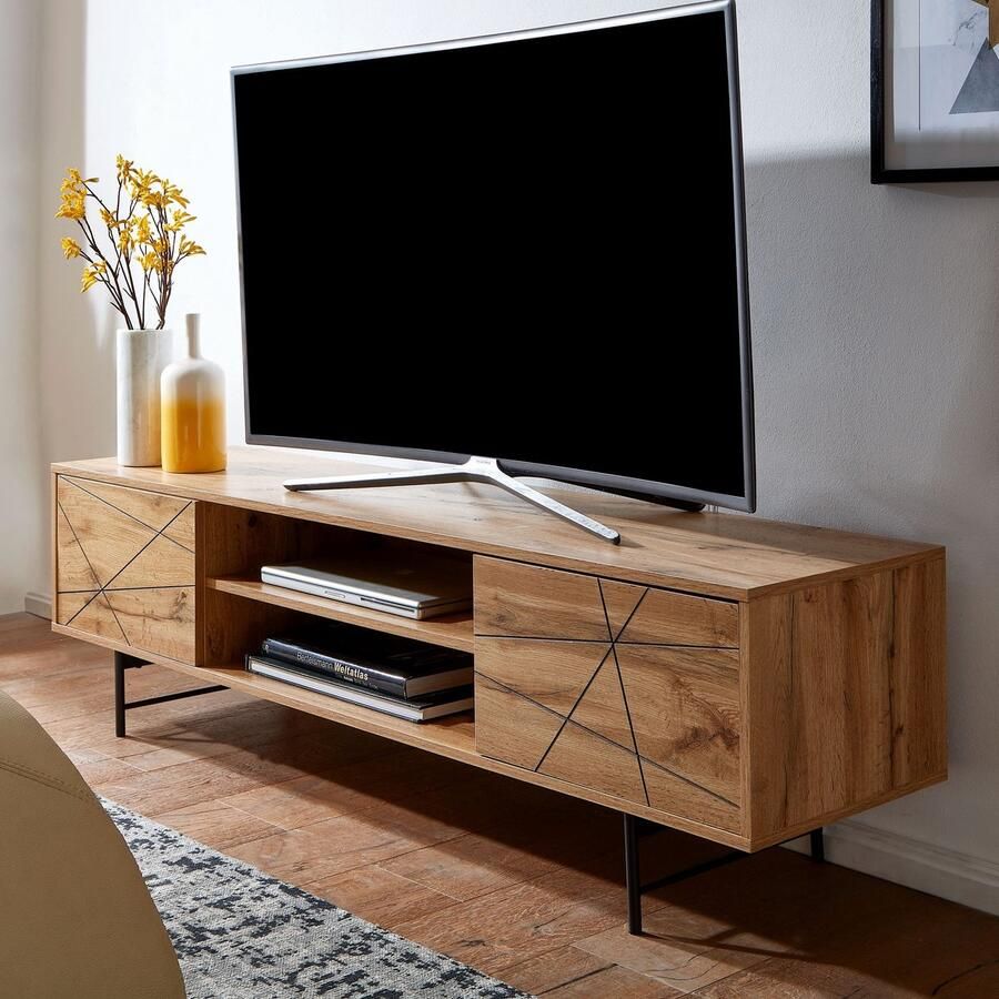 Industrieelinhuis.nl lowboard hout eiken decor 160x45x40 cm TV-dressoir met 2 deuren Design TV meubel hoog TV meubel TV meubel modern TV dressoir woonkamer - Foto 2
