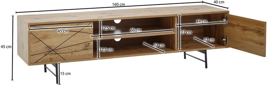 Industrieelinhuis.nl lowboard hout eiken decor 160x45x40 cm TV-dressoir met 2 deuren Design TV meubel hoog TV meubel TV meubel modern TV dressoir woonkamer - Foto 4