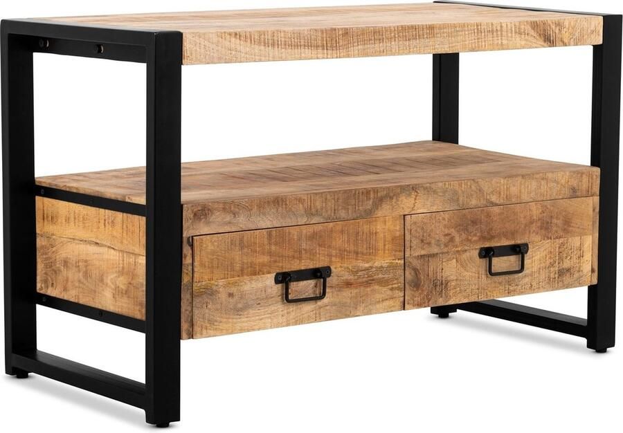 Industrieelinhuis.nl TV Meubel Industrieel Mangohout en Staal 100 cm x 45 cm x 60 cm Side Table Industrieel Met Lades Sidetable met lade Hout Landelijk Hout Wandtafel Sidetable Haltafel Smalle tafel 100cm x 45cm x 60cm Snelle installatie