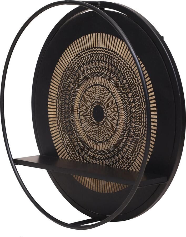 Industrieelinhuis.nl Wandrek Rond Zwart Metaal Wandrek Industrieel Hout Wandplank zwevend Fotoplank Wandkast Keuken Hal Woonkamer Wandrek Hangend Ø 68 cm Industrieel Wandrek Rond Mangohout Staal