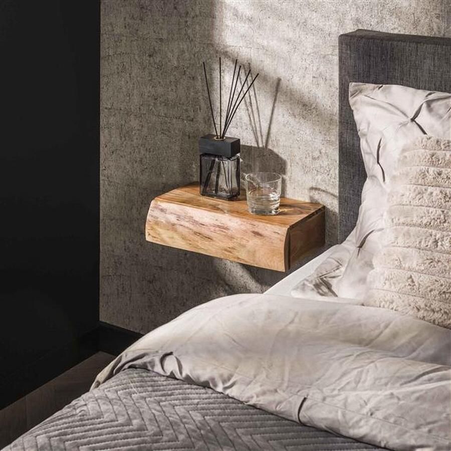 Industrieelinhuis.nl Zwevend Nachtkastje Industrieel (40 cm) Nachtkastjes Industrieel Landelijk Hout Bijzettafel Slaapkamer Decoratie Modern Hangend Nachtkastje met lade Boomstam set van 2 XS