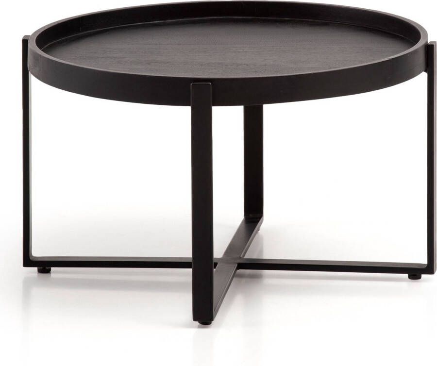 Industrieelinhuis.nl salontafel massief hout zwart 60x60x35cm woonkamertafel rond