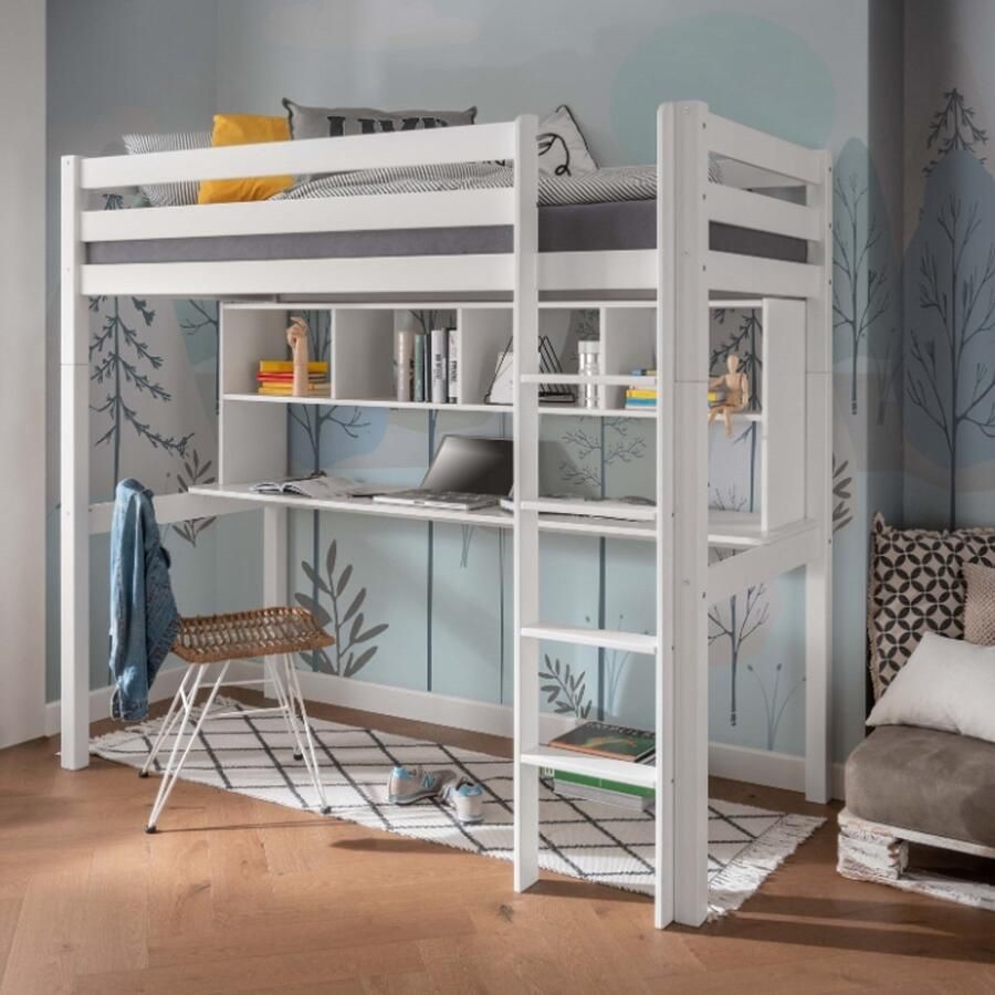 Infans Pinokkio Hoogslaper met Bureaublad en Boekenvak Wit