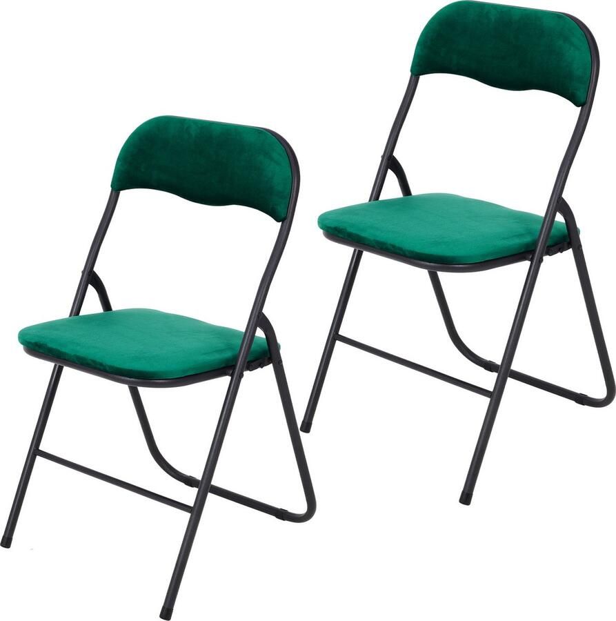Infinity Goods Klapstoelen Set van 2 Vouwstoelen Fluweel Eettafelstoelen Opklapbare Stoelen 43 x 47 x 80 CM Stoelen Groen