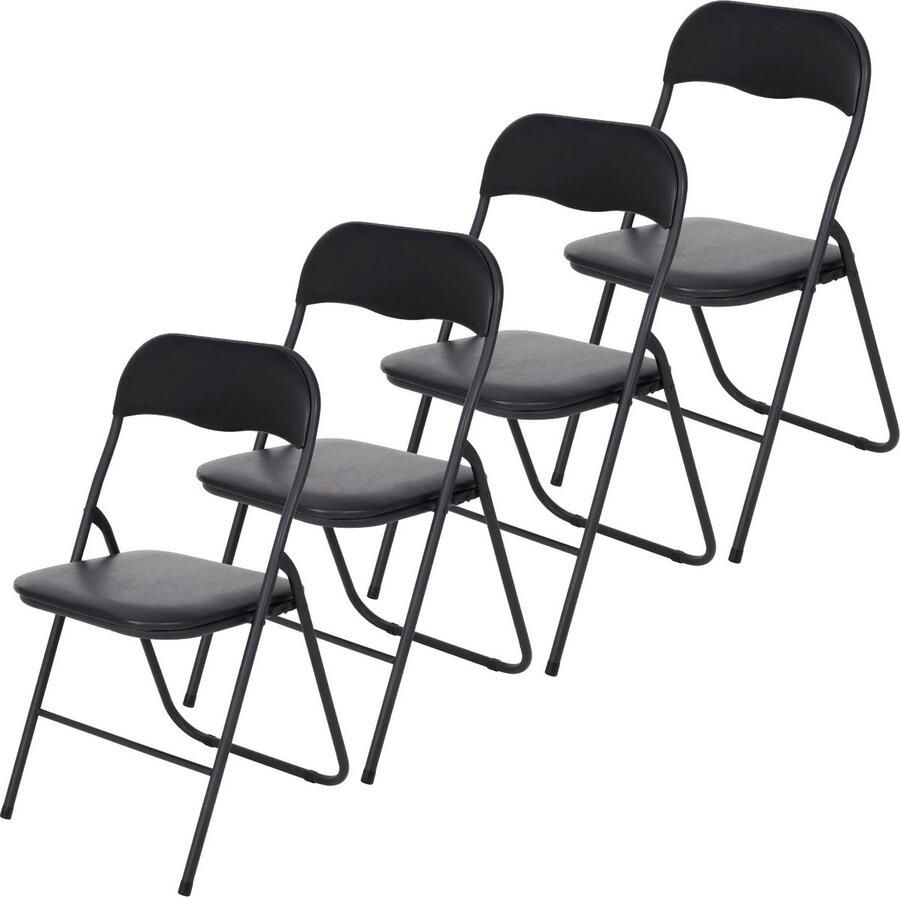 Infinity Goods Set van 4 Klapstoelen Vouwstoelen PVC Eettafelstoelen Opklapbare Stoelen 43 x 47 x 80 CM Stoelen Zwart