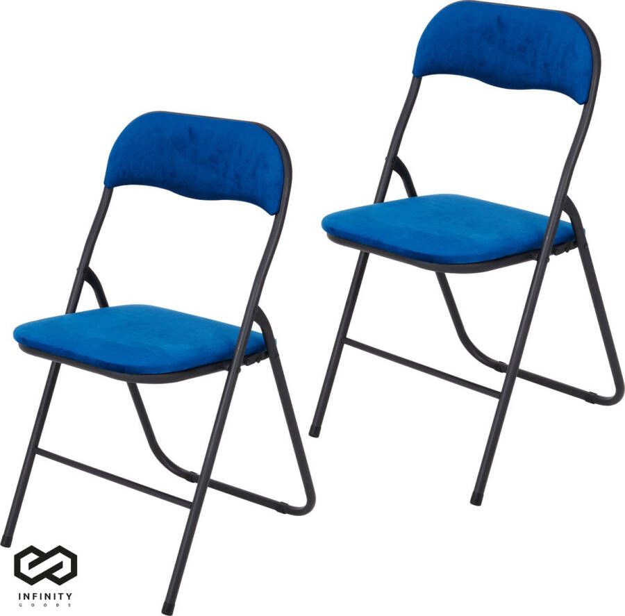 Infinity Goods Klapstoelen Set van 2 Vouwstoelen Fluweel Eettafelstoelen Opklapbare Stoelen 43 x 47 x 80 CM Stoelen Blauw - Foto 1
