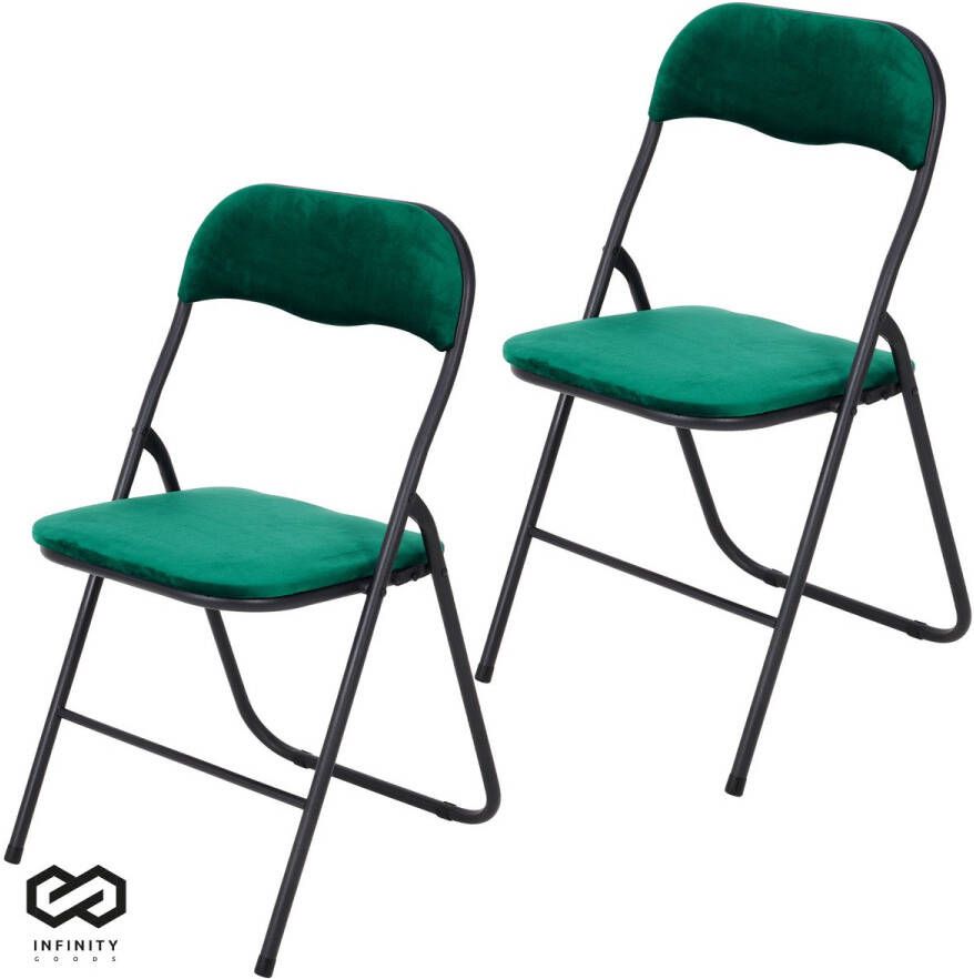 Infinity Goods Klapstoelen Set van 2 Vouwstoelen Fluweel Eettafelstoelen Opklapbare Stoelen 43 x 47 x 80 CM Stoelen Groen