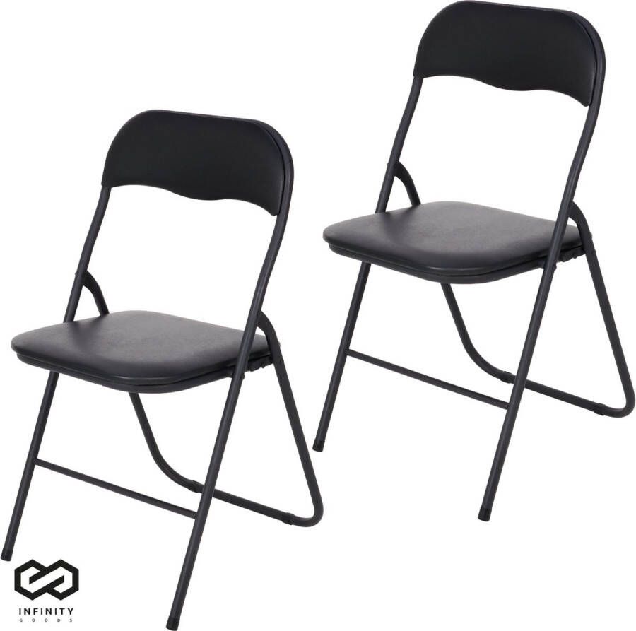 Infinity Goods Set van 2 Klapstoelen Vouwstoelen PVC Eettafelstoelen Opklapbare Stoelen 43 x 47 x 80 CM Stoelen Zwart
