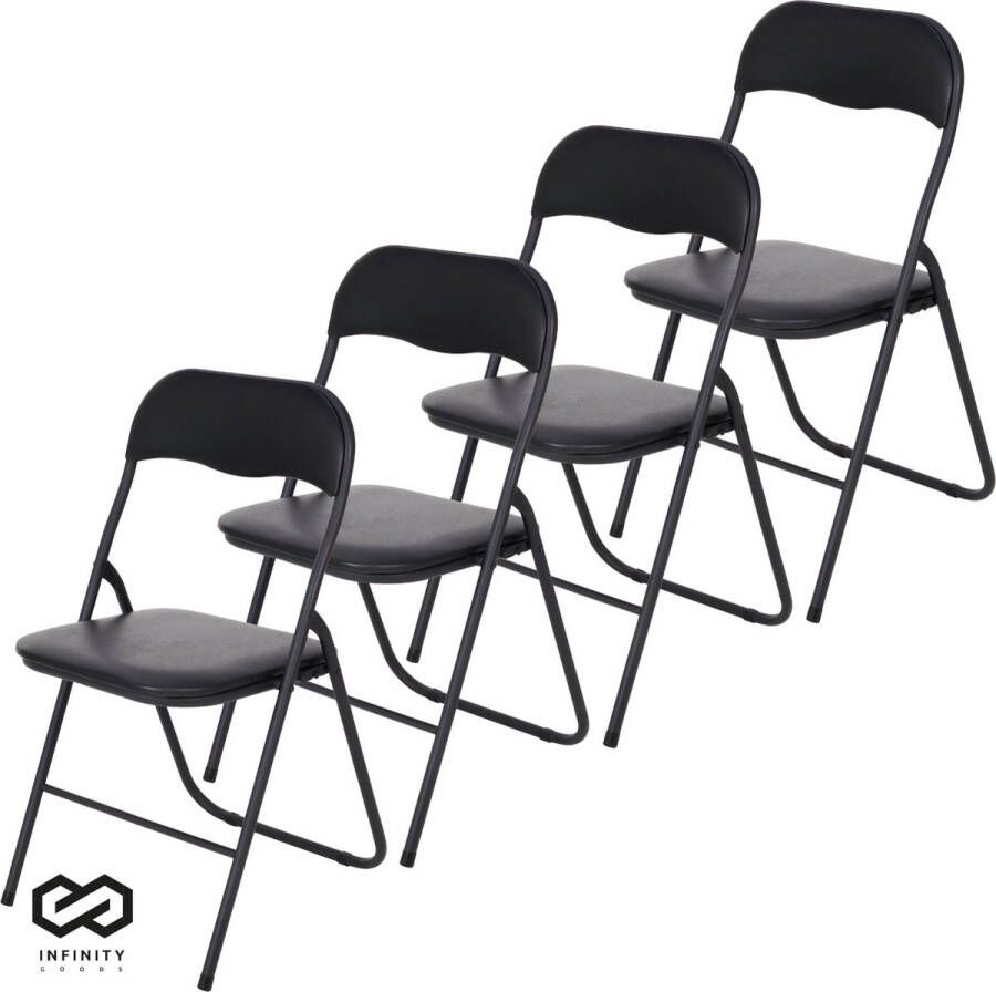Infinity Goods Set van 4 Klapstoelen Vouwstoelen PVC Eettafelstoelen Opklapbare Stoelen 43 x 47 x 80 CM Stoelen Zwart